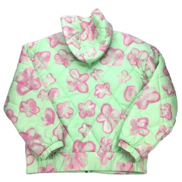 NEW Wild Fable Mint Green Pink Quilted Hooded Jacket Sweatshirt Unisex Large - Picture 2 of 13
